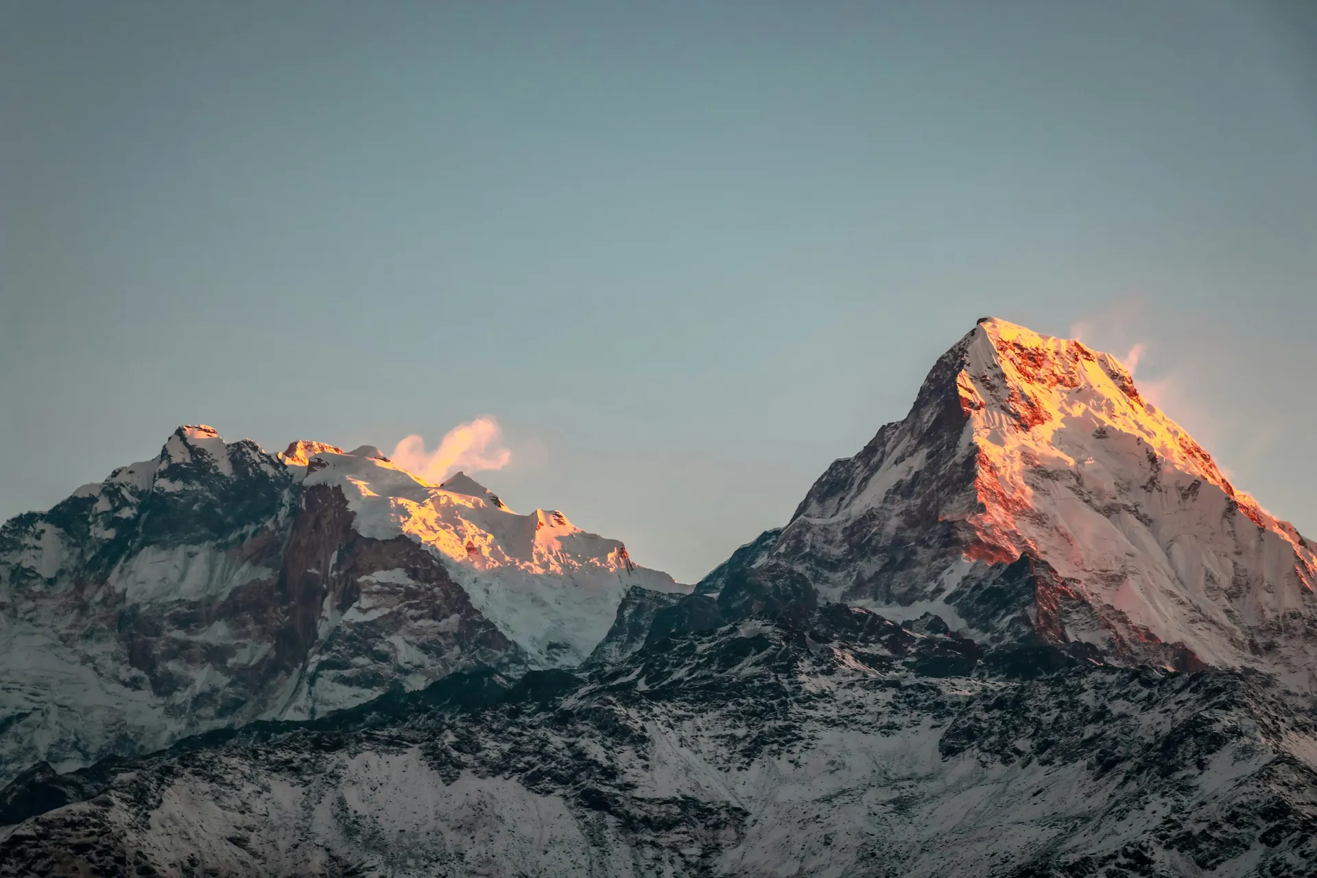Alpenglow on Machapuchare at sunrise